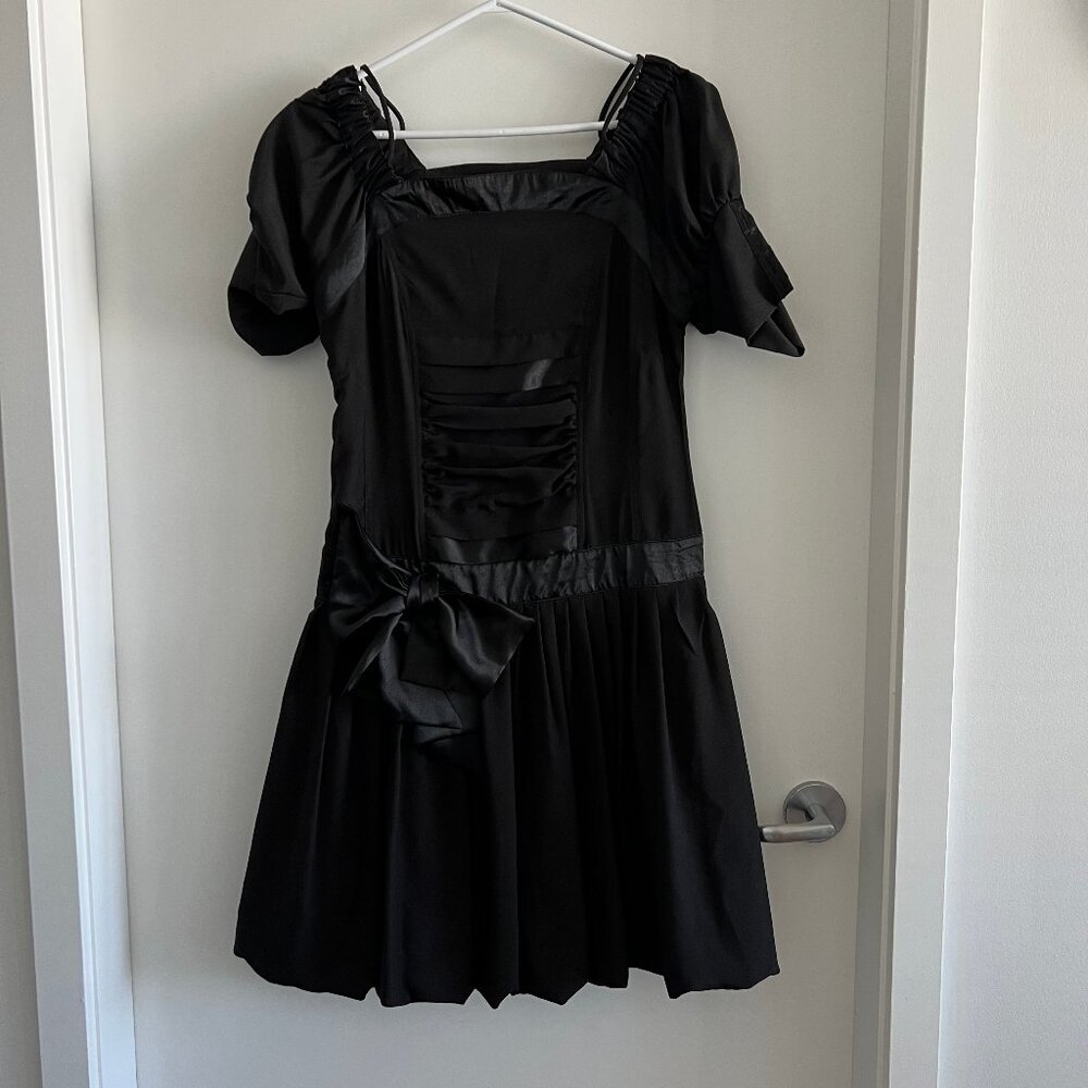 More Black Bubble Skirt Dress Puff Sleeve Drop Waist Size 6